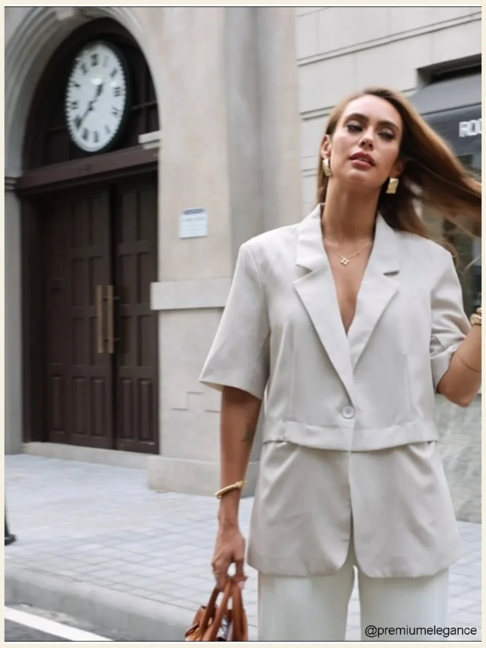 Women's Short Sleeve Blazer Oversized Casual Business Suit Jacket